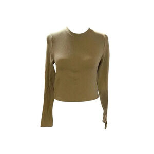 H&M Women's Tan Ribbed Long Sleeve‎ Crop Top Size Medium
